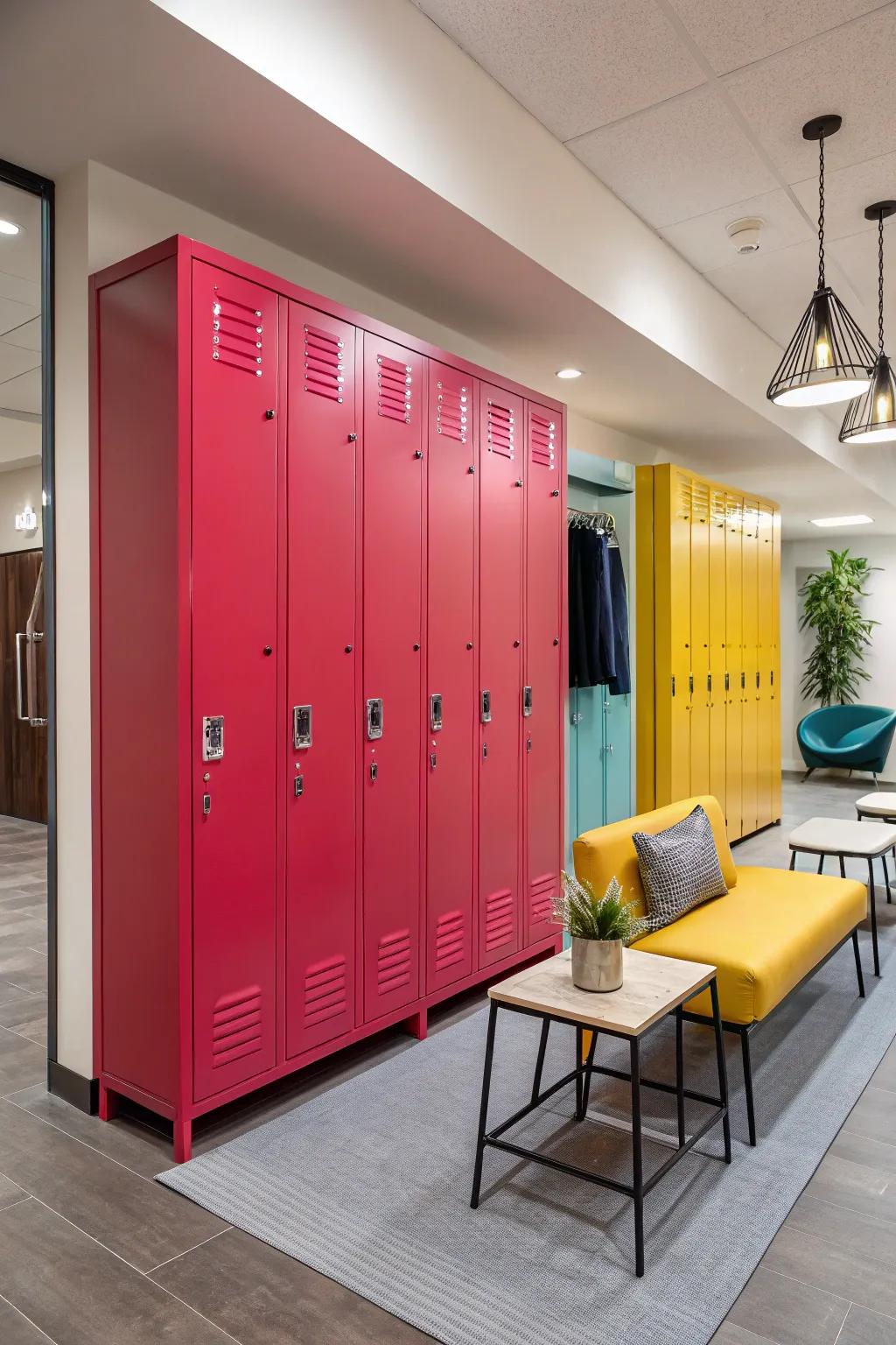 Bright paint colors enhance custom storage units.