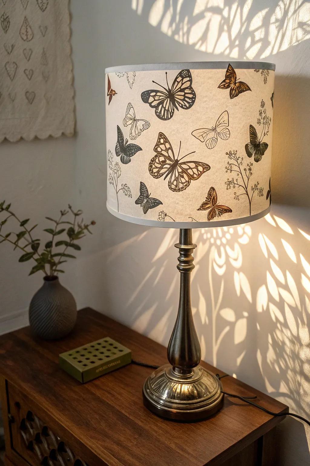 Butterfly light fixtures project captivating silhouettes.