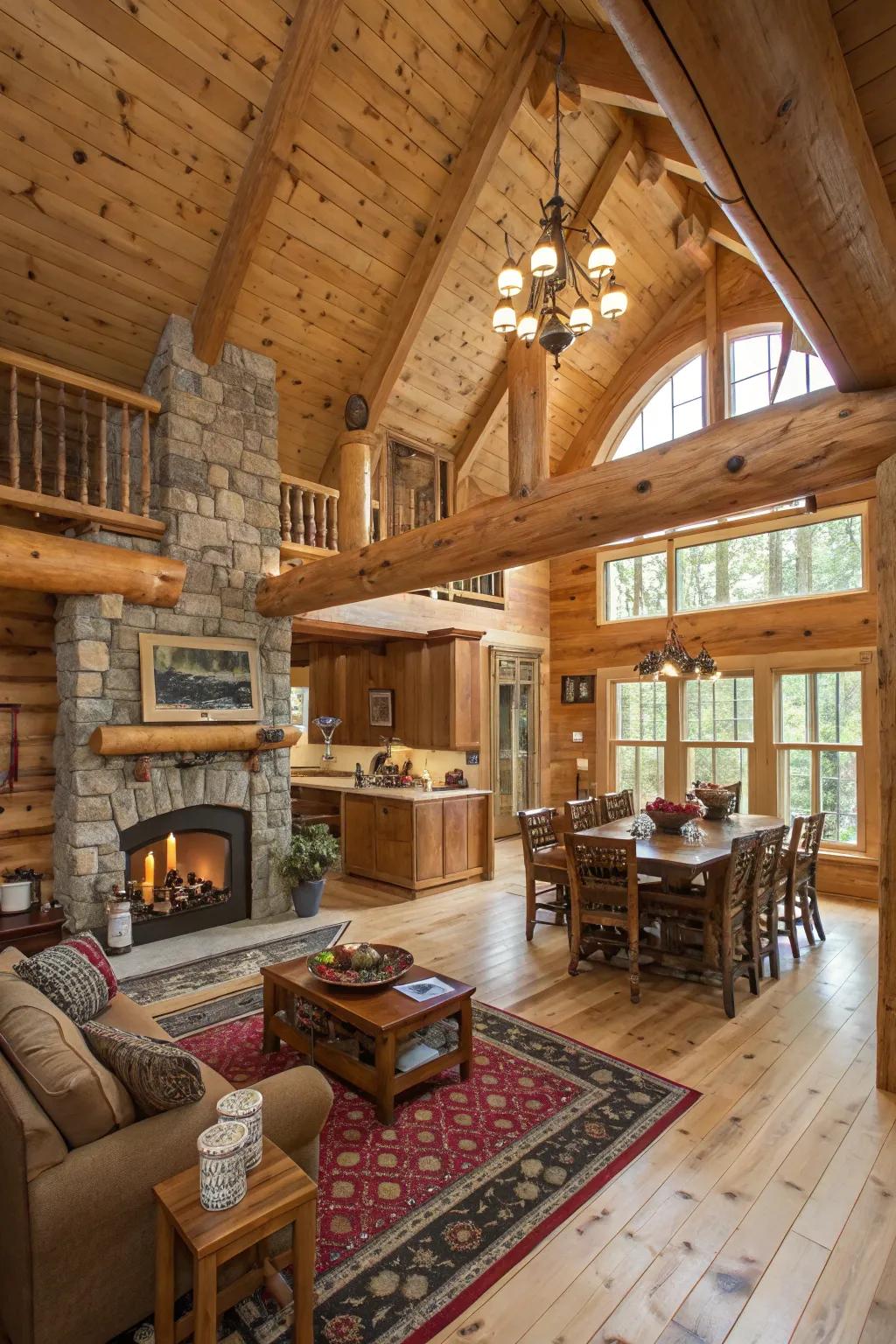 An open layout enhancing the spaciousness and shared atmosphere of a cabin.