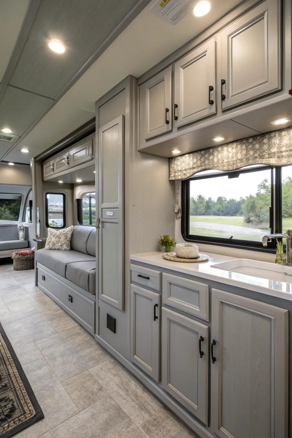 Gray cabinets offer a flexible and elegant base.