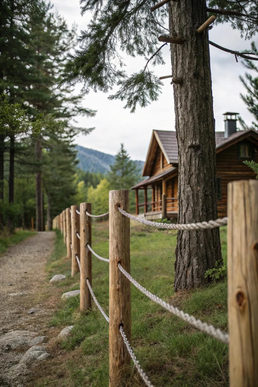 Harmonious blend of rustic wood and wire fence