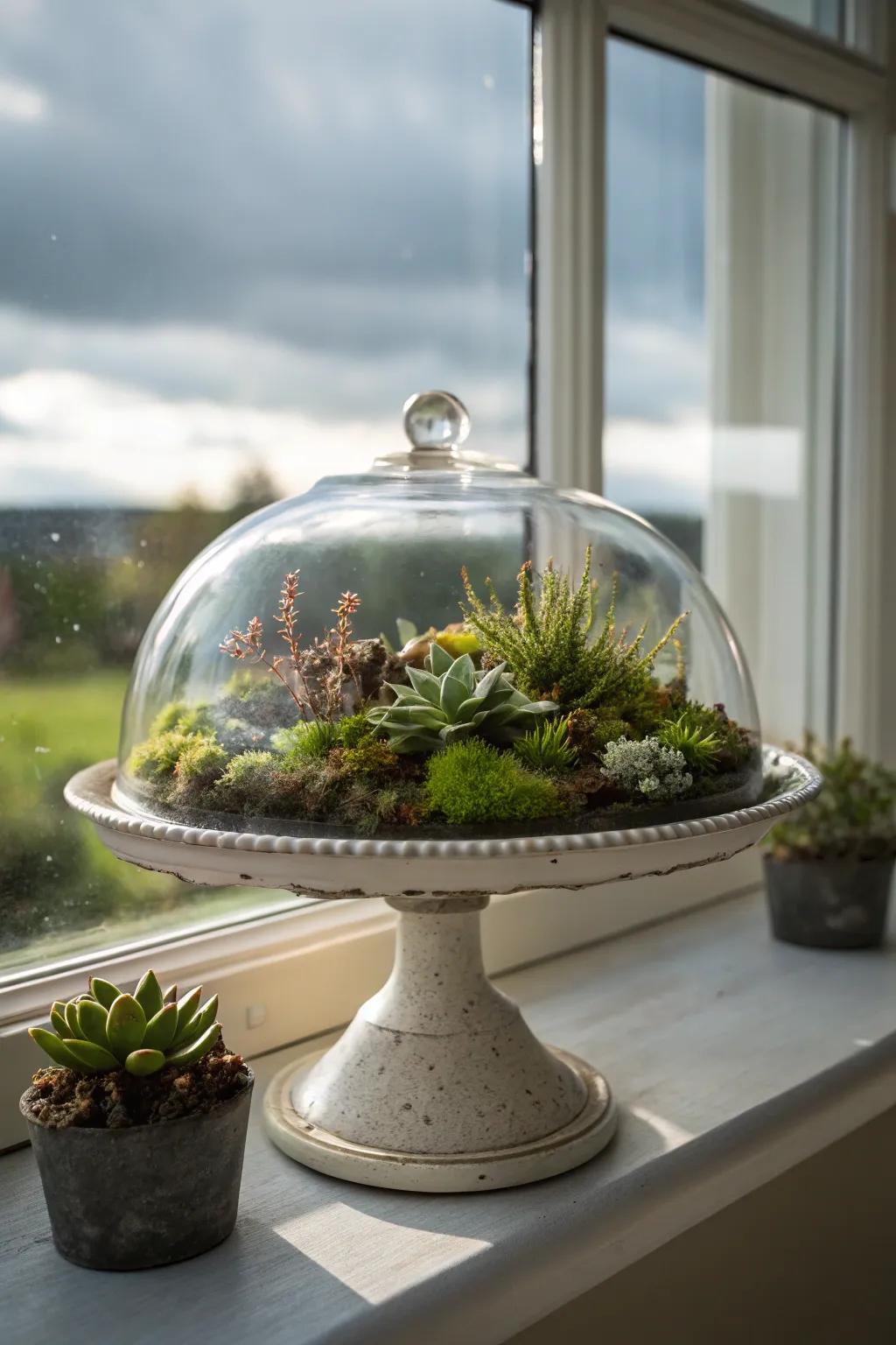 Bring a touch of the outdoors inside using a moss and succulent arrangement.