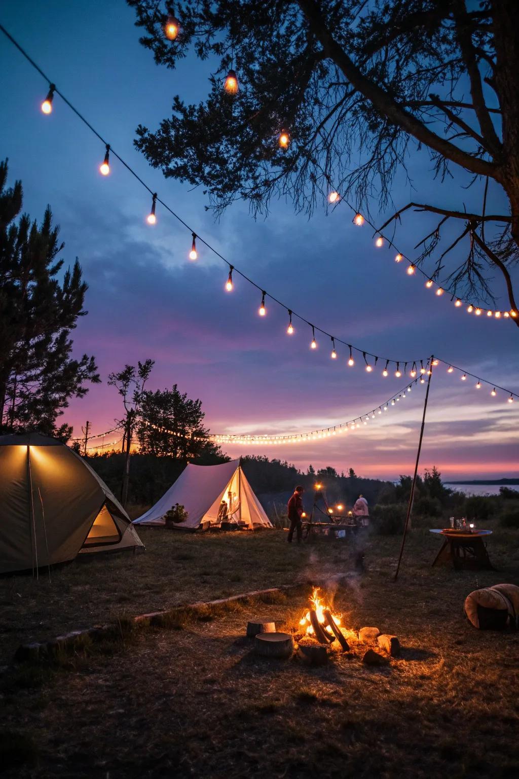 Brighten your campsite with the cozy glow of fairy lights.