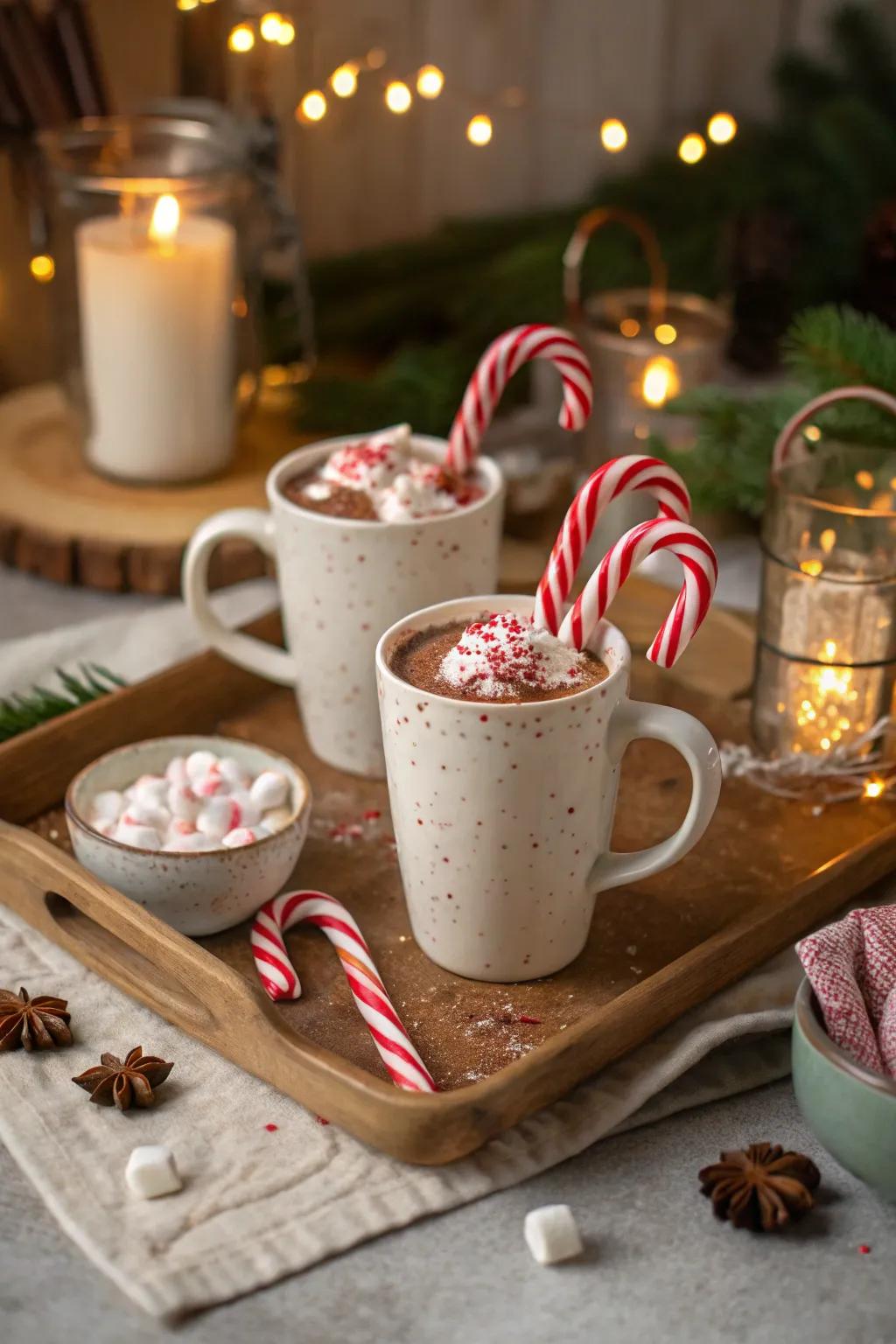 Savor warmth at the peppermint hot chocolate station.