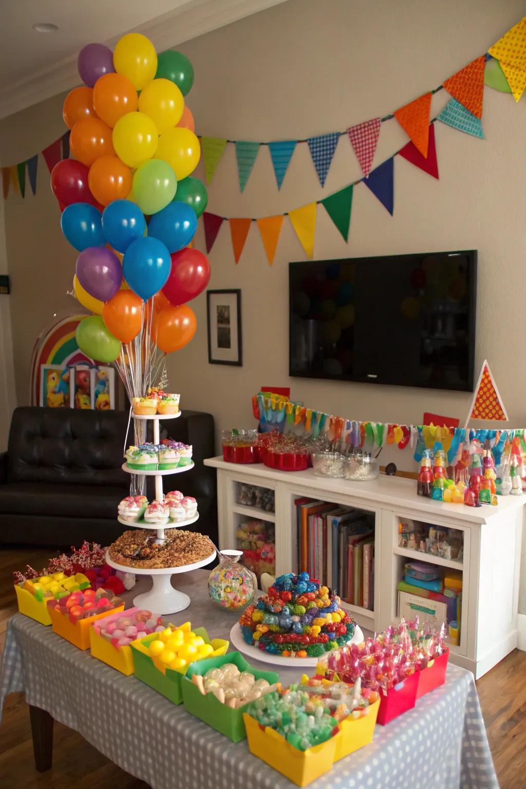 A candy display adorned with charming themed decorations.