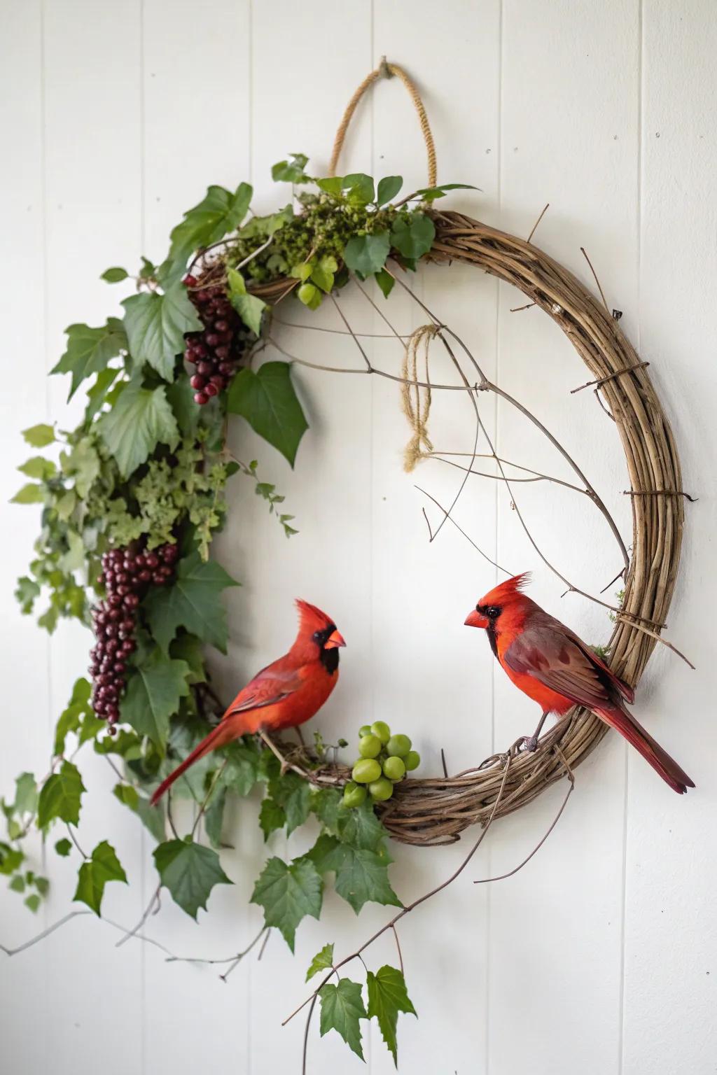 A simple songbird wreath showing understated grace.