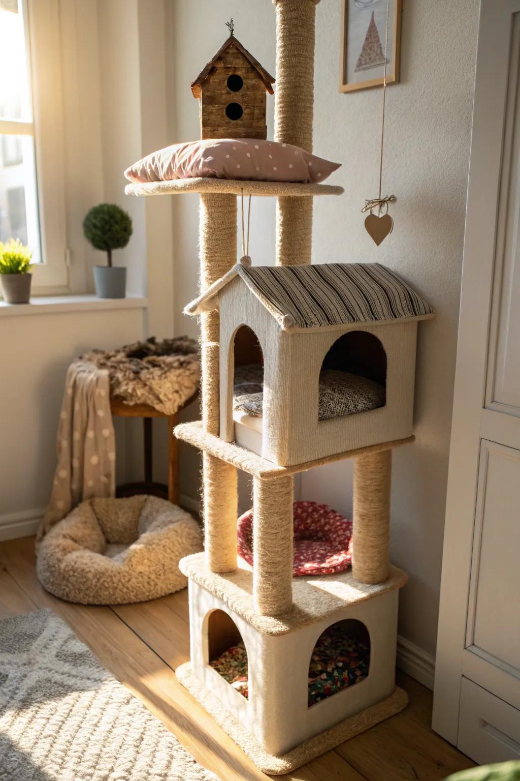 Private niches and shelters provide a cozy getaway for your cats.