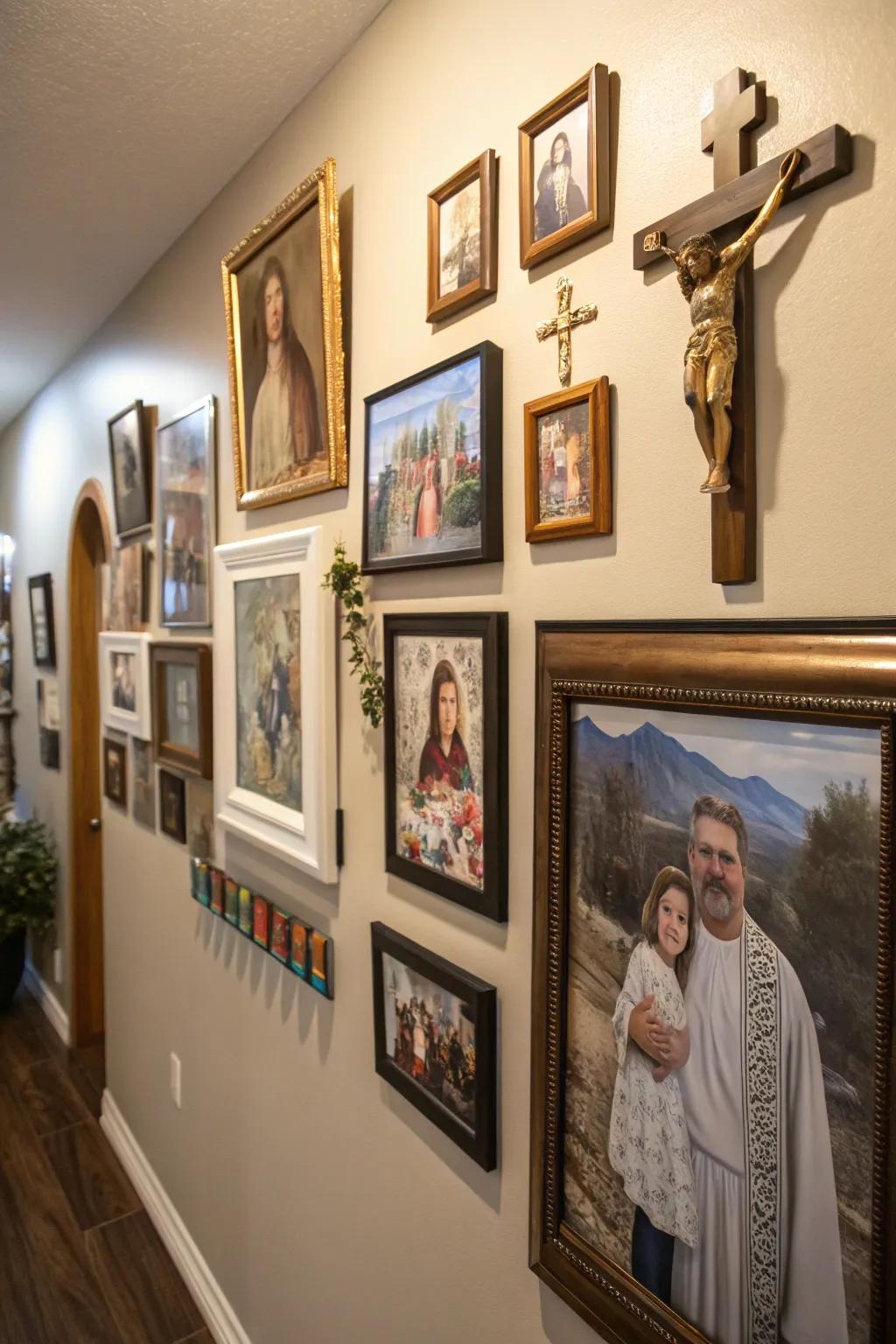 Incorporate family memories with faith-inspired art for a personal touch.