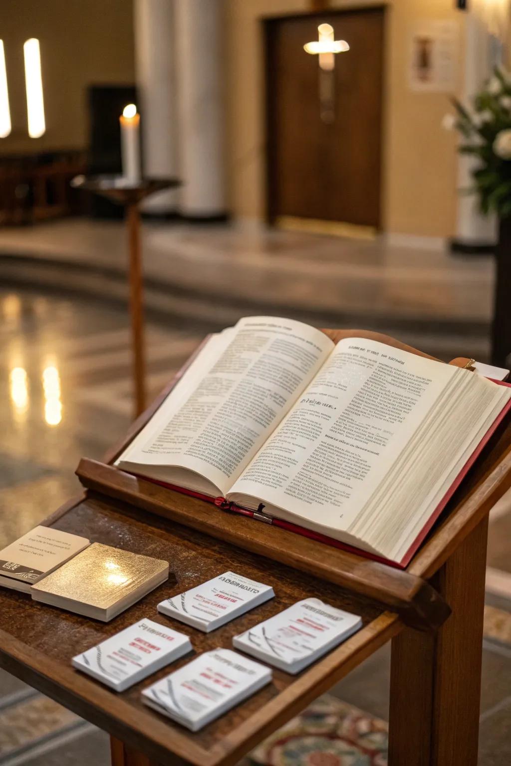 A well-placed Holy Book invites frequent engagement with scripture.