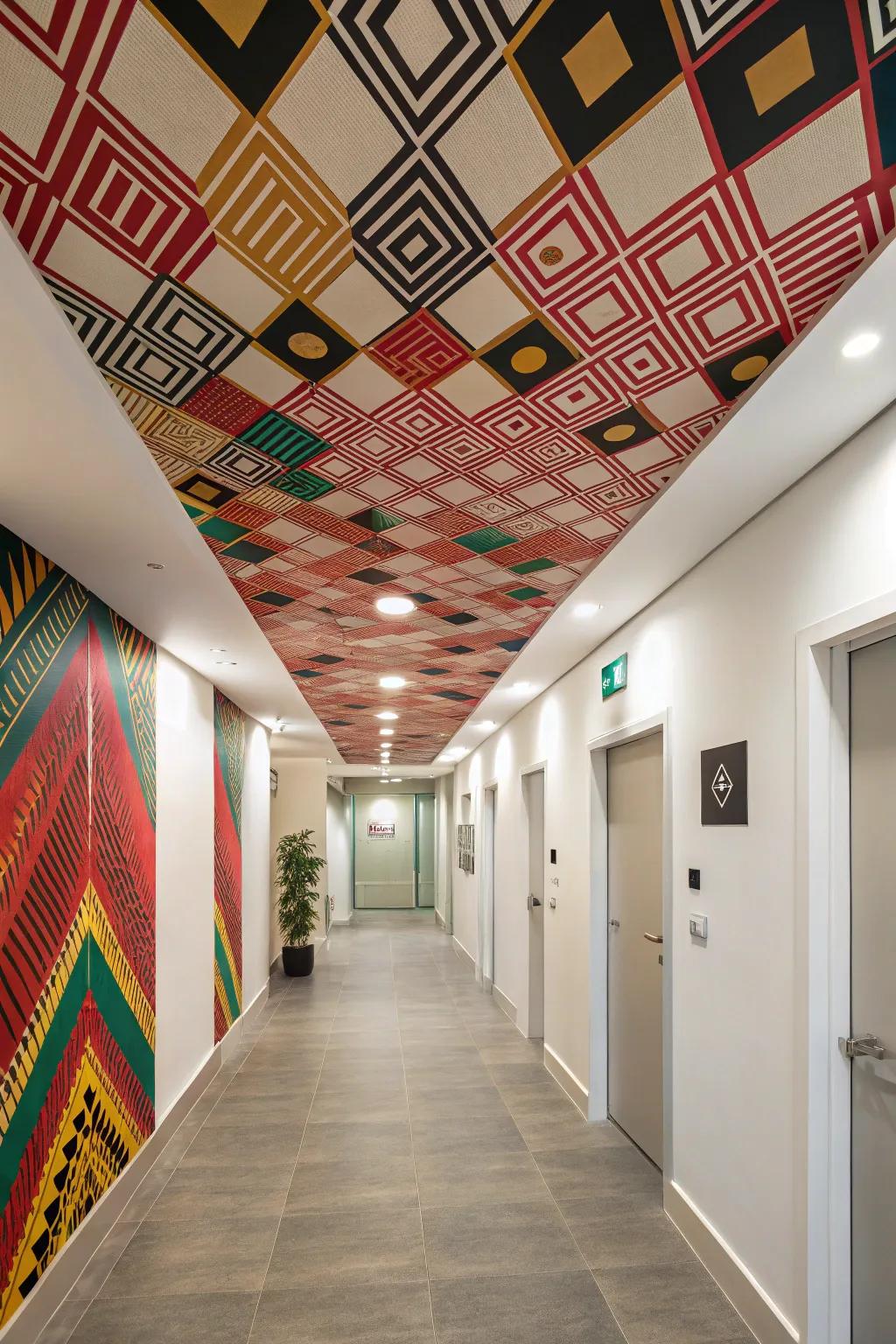 Eye-catching wall covering can transform your ceiling into a statement piece.