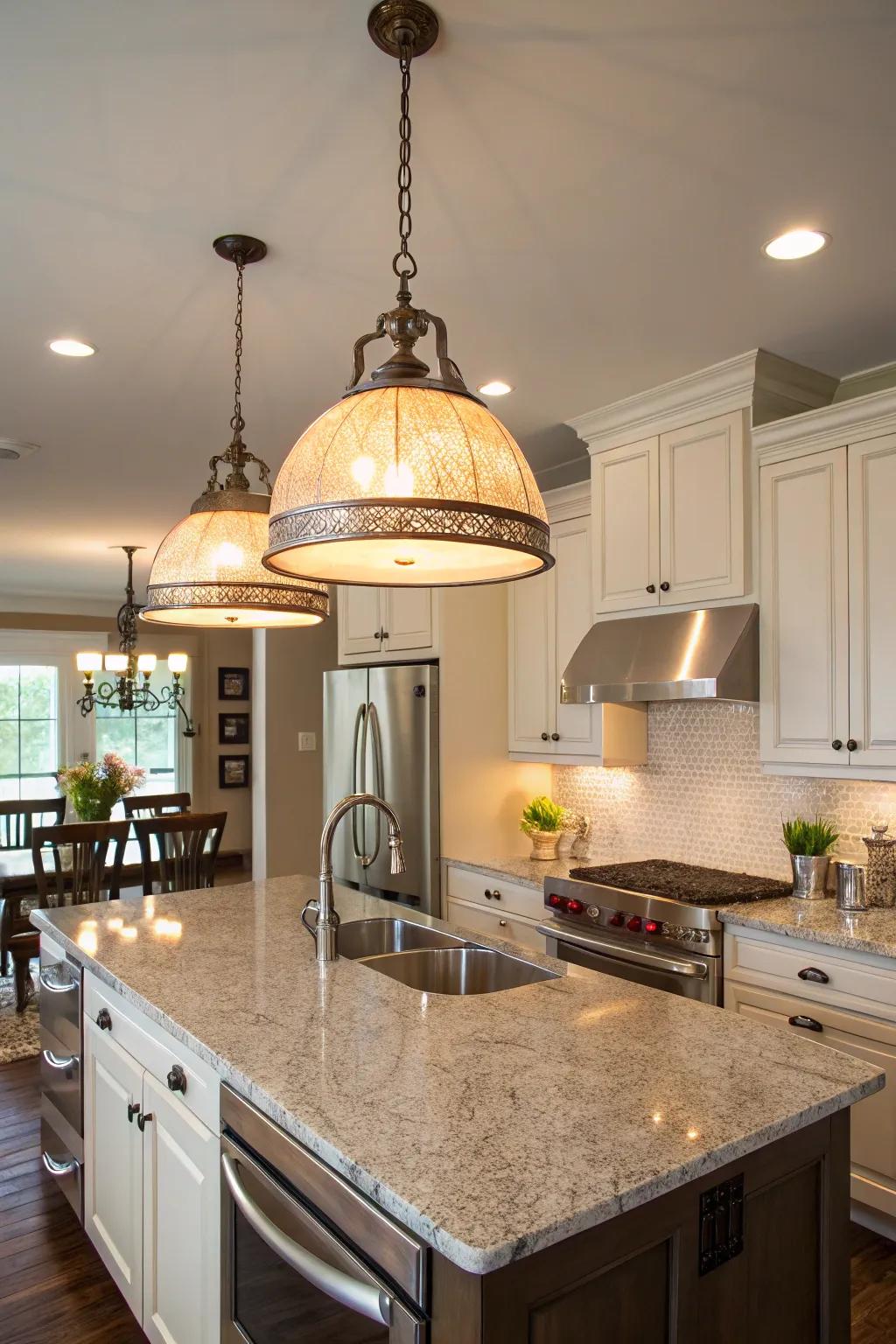 Create a statement using elegant hanging lights.