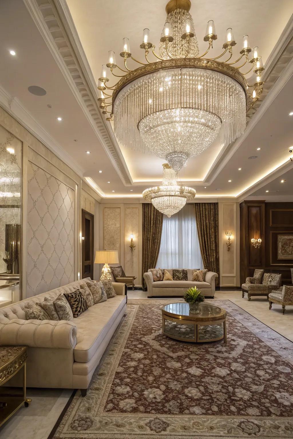 Chandeliers add elegance and draw attention to your ceiling.