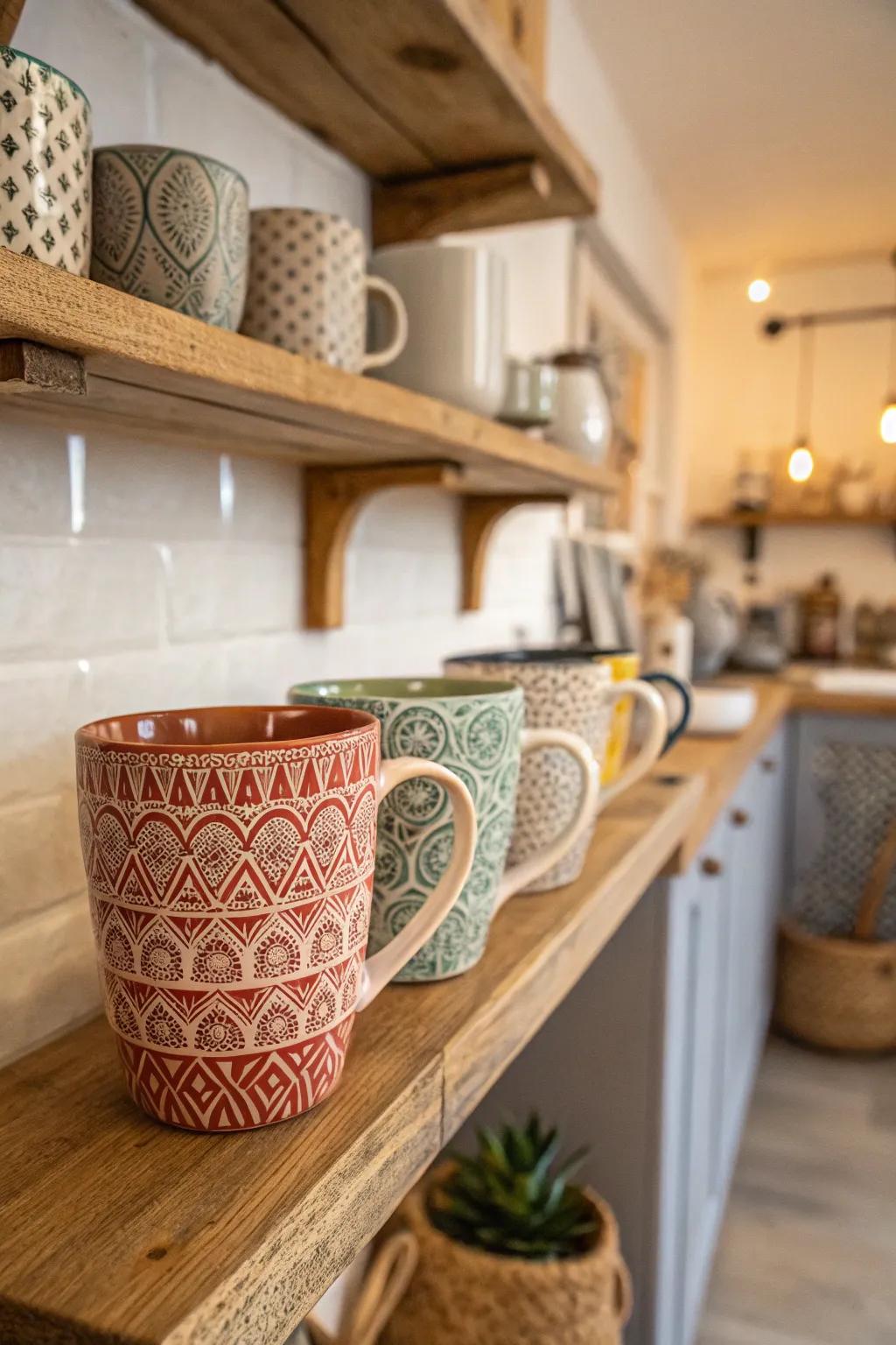 Begin your day with ceramic cups that have detailed textures.