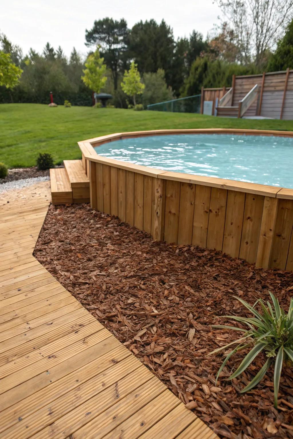 Woodchips add a clean and earthy accent to your poolside.