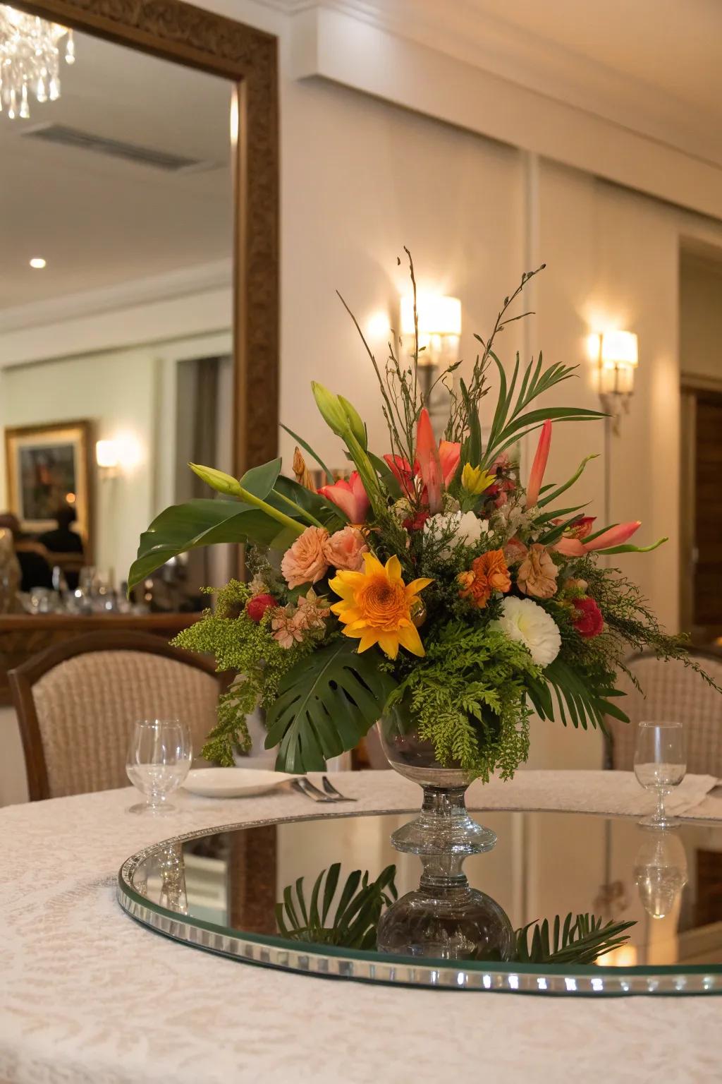 Mirrors enhance the allure of your centerpieces.