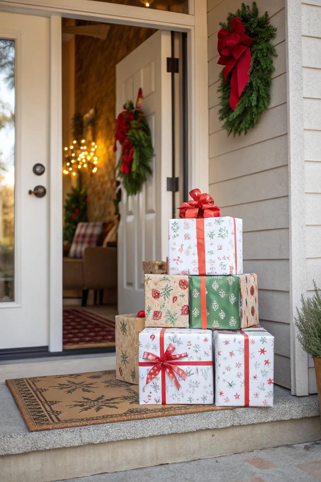 Cheerful gift boxes offer a playful greeting.