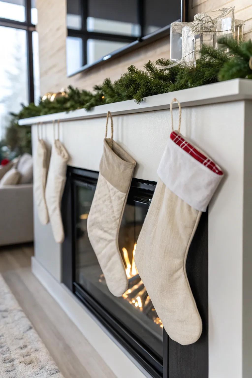 Minimalist stockings provide a stylish and understated holiday design.