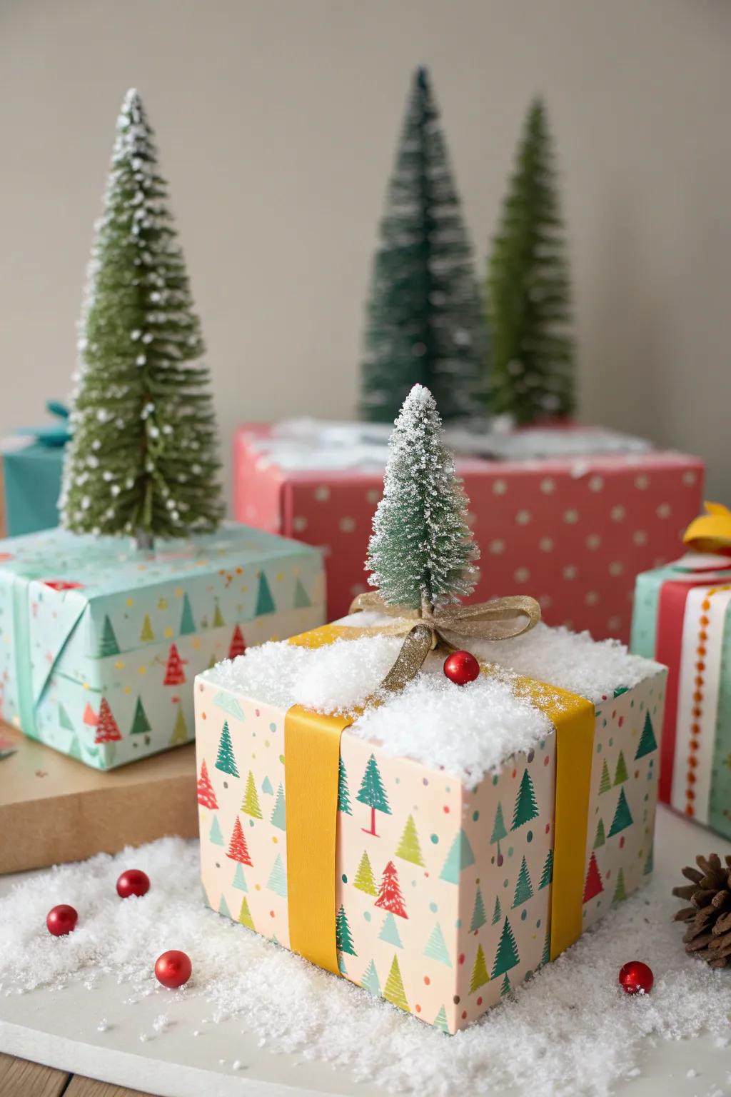Present boxes adorned using appealing small winter scenes.