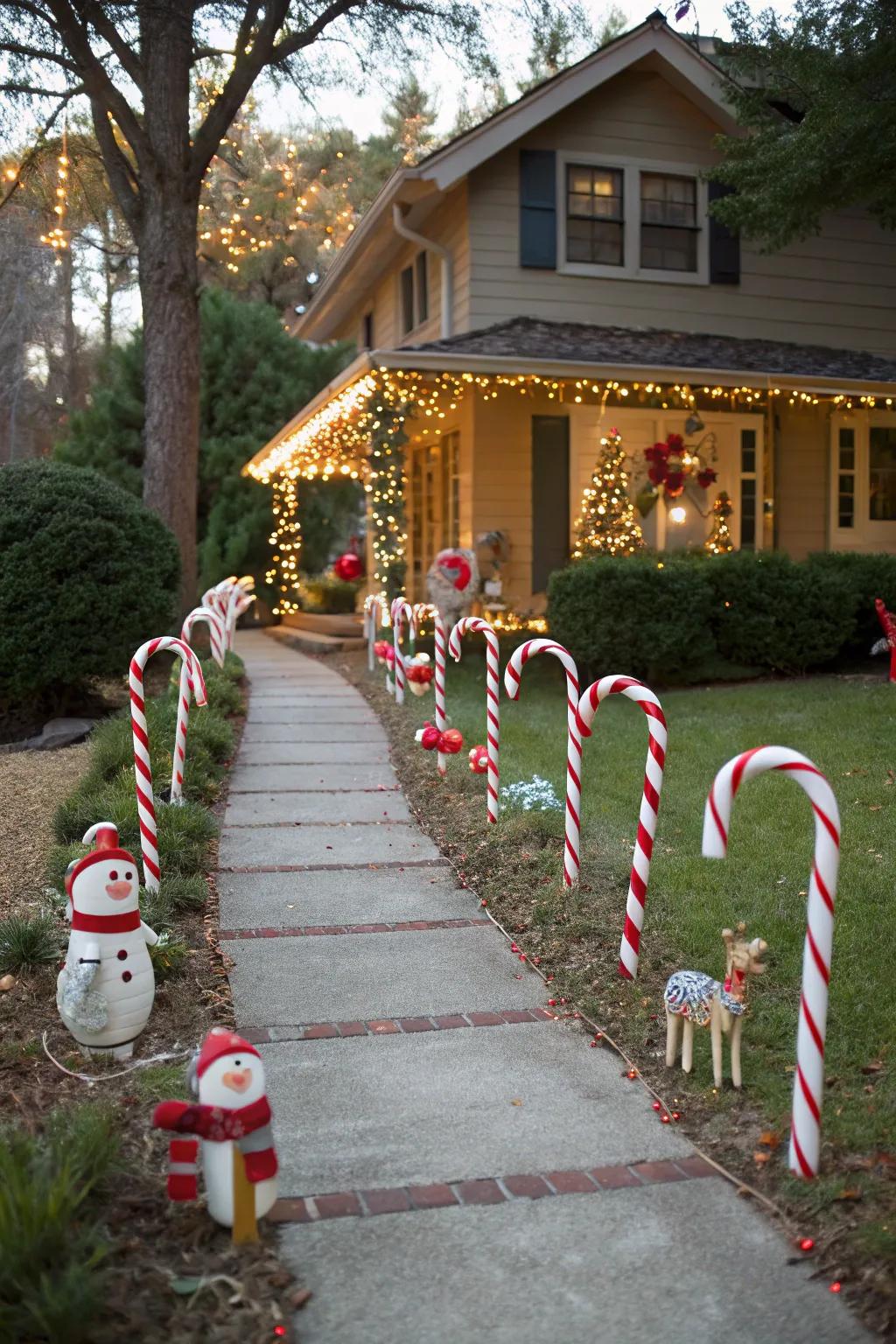 Walkway decor guides the way to a festive entrance.