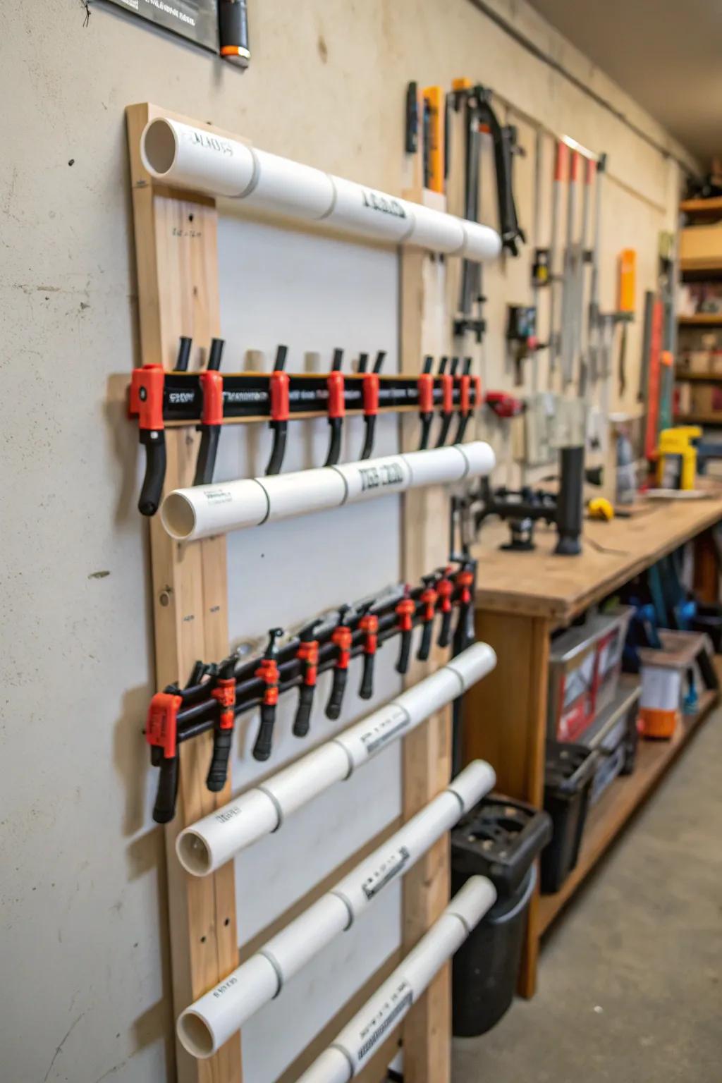 PVC pipes provide an economical and sturdy storage method.