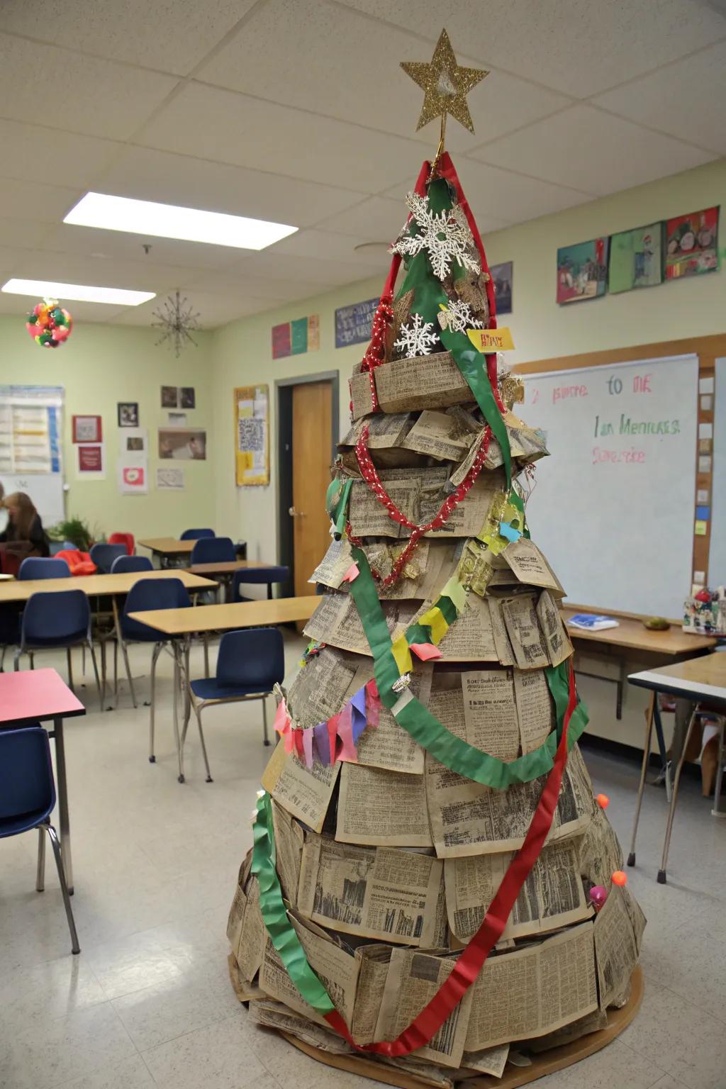 A sustainable Christmas tree crafted from reclaimed materials
