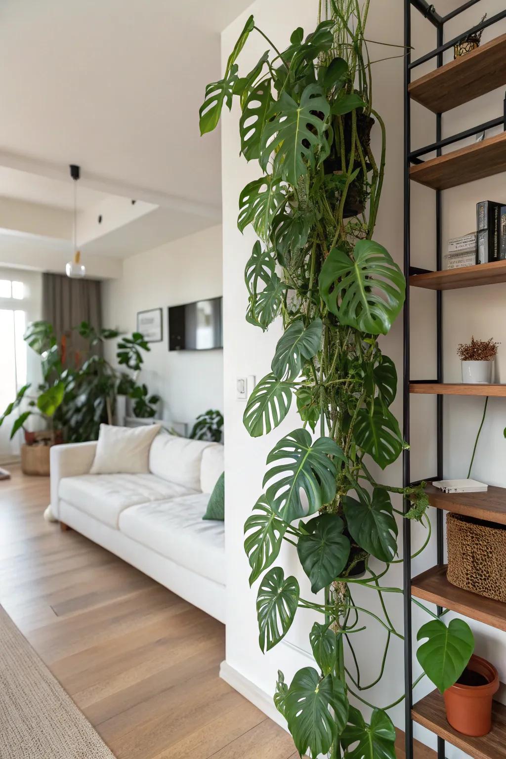 Introduce drama and greenery to your shelving