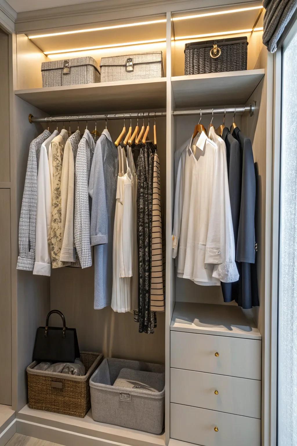 To get the most out of the vertical hanging space, use multiple rods.