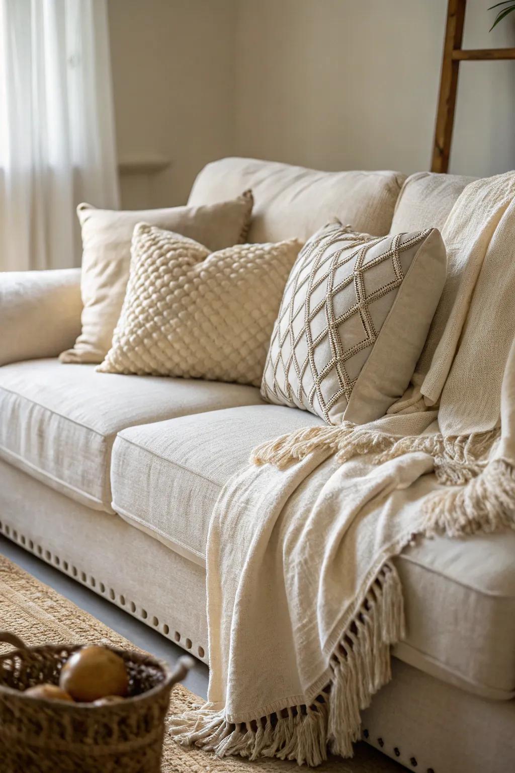 Feel fabrics enhance the cozy coastal atmosphere.