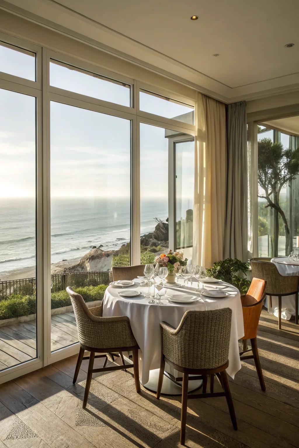 Large windows and simple curtains keep the area bright and open.