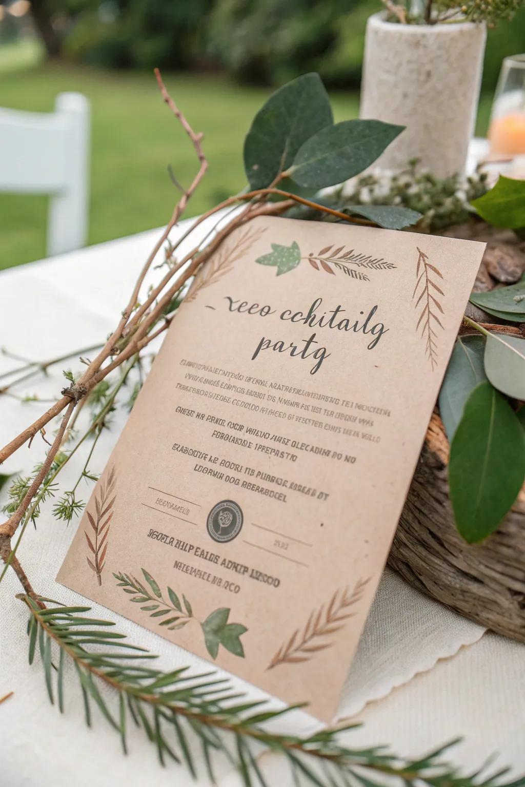 Embrace sustainability with eco-friendly cocktail party invitations.