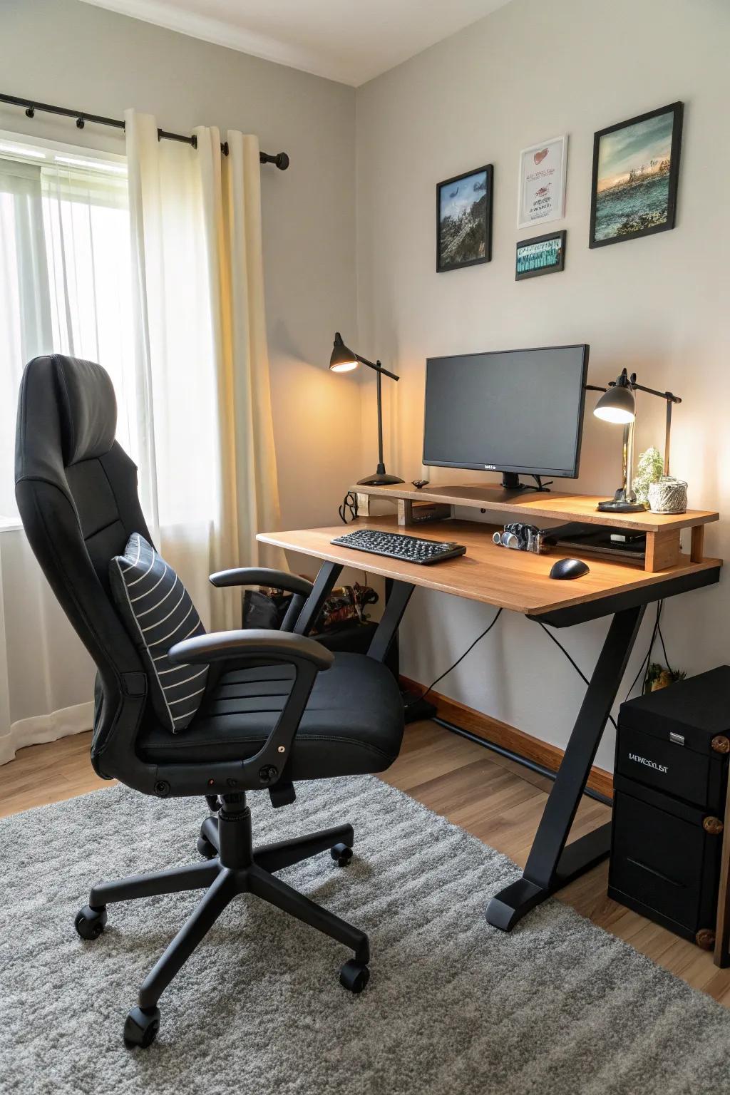 A workspace created for health and comfort, featuring ergonomic furniture.