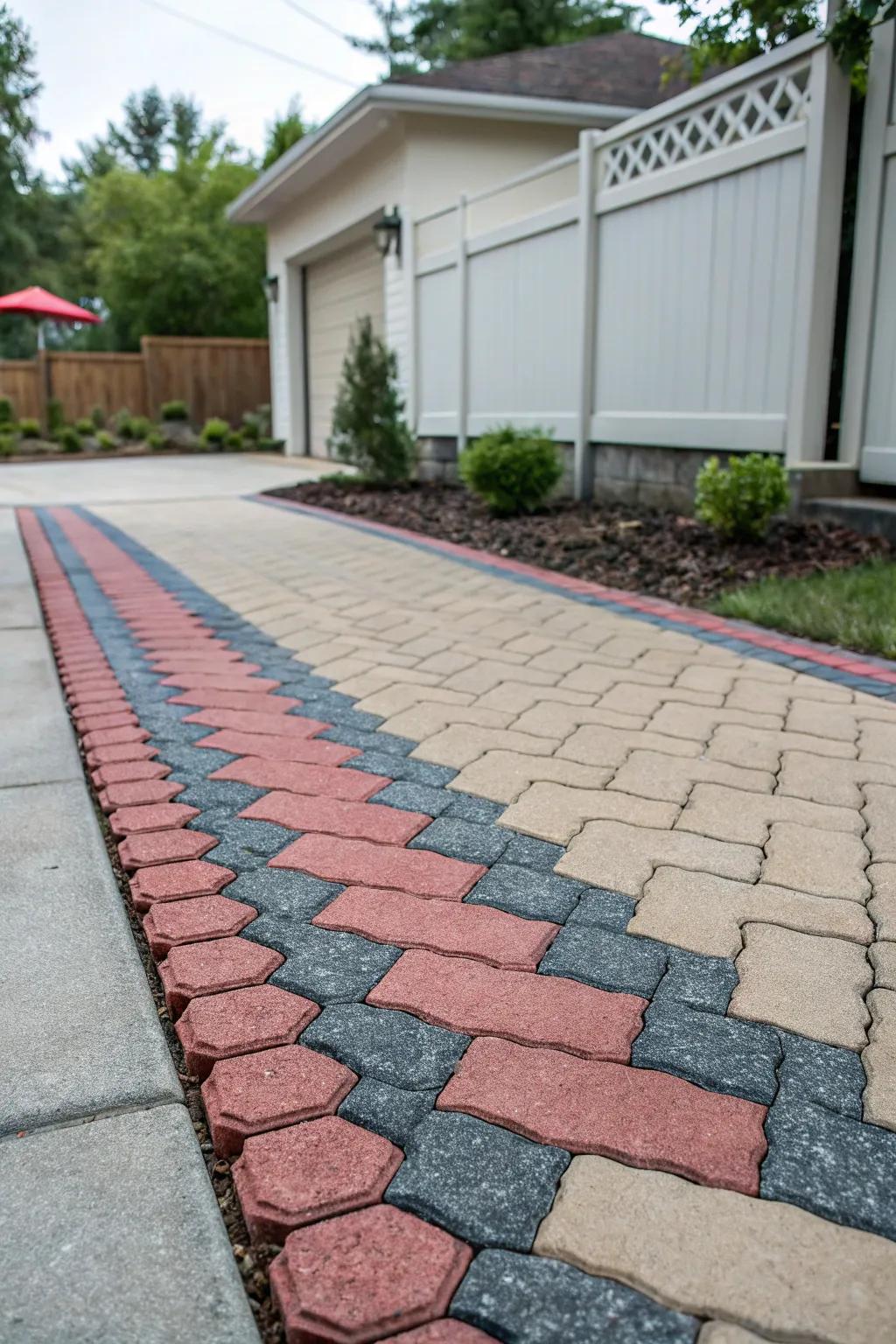 Stone elements provide a dash of refinement to this concrete driveway.