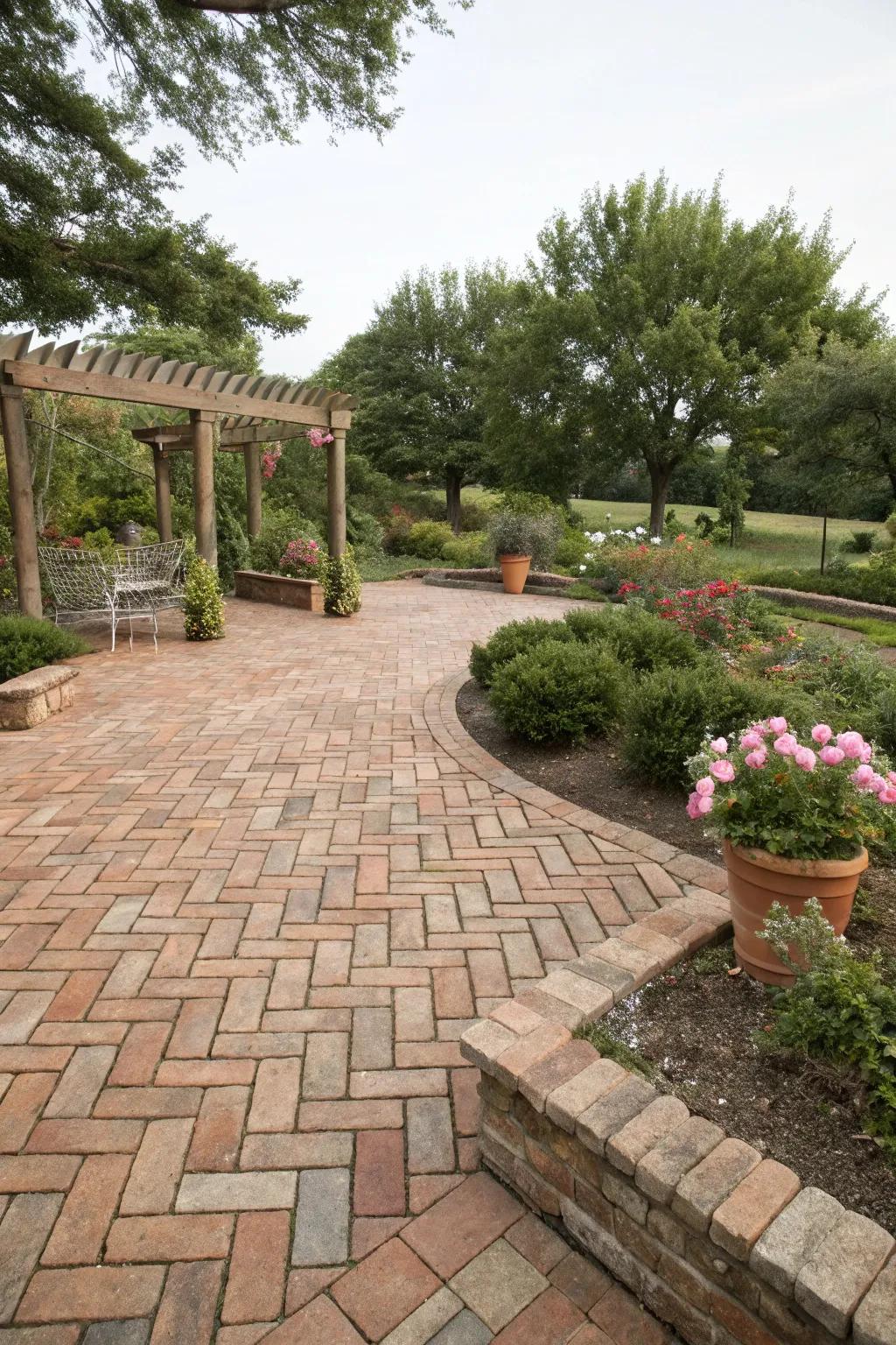 Traditional sophistication with a herringbone fired clay pattern.