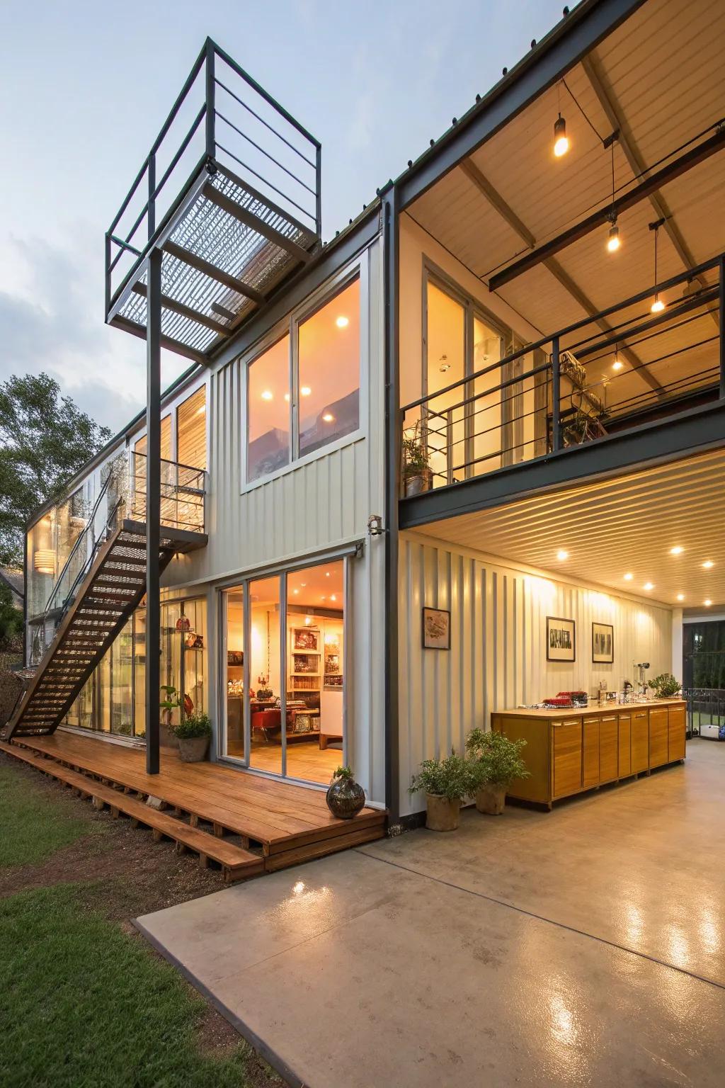 A container home showcasing a creative and unexpected layout.