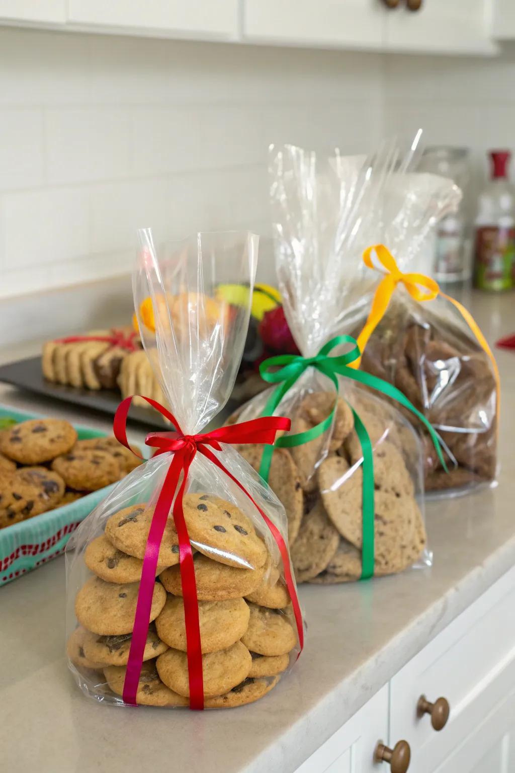 Clear pouches elegantly display cookies while preserving their freshness.