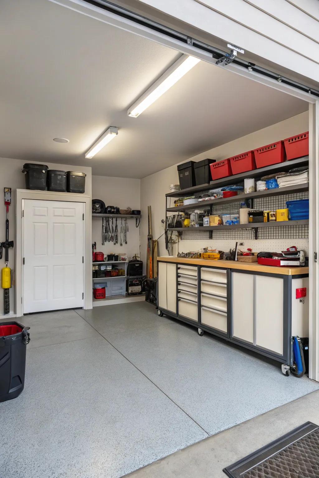 An organized garage lets the flooring take center stage.