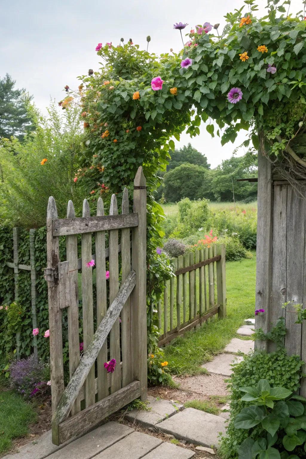 Wooden fencing and entrances bring rustic charm.