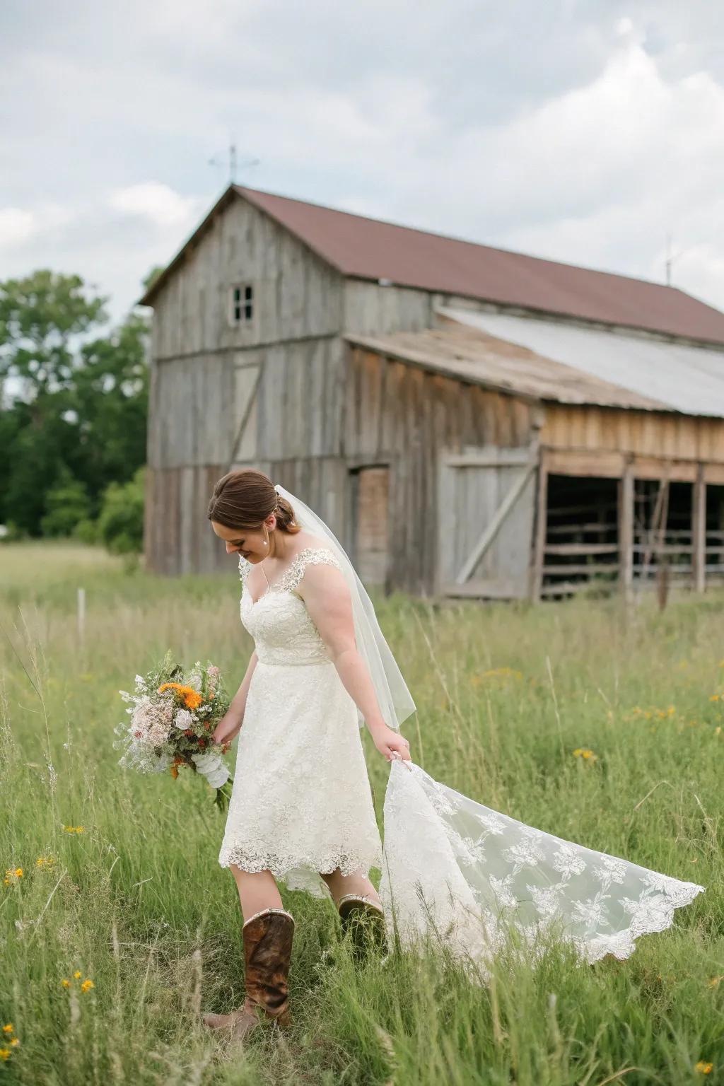 Country refined attire for a rustic wedding.