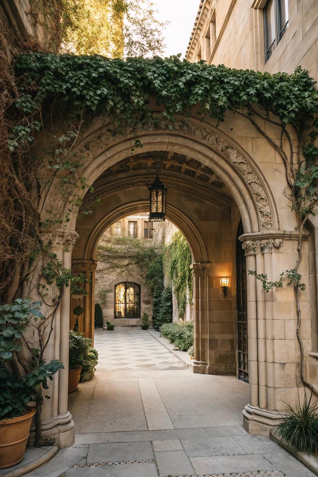 A curved doorway enhances structural sophistication.