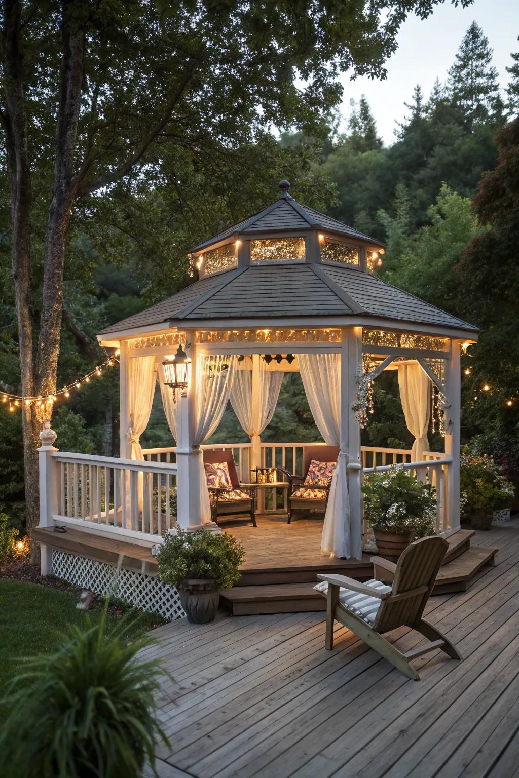 A gazebo turns your deck into a cozy retreat with traditional elegance.