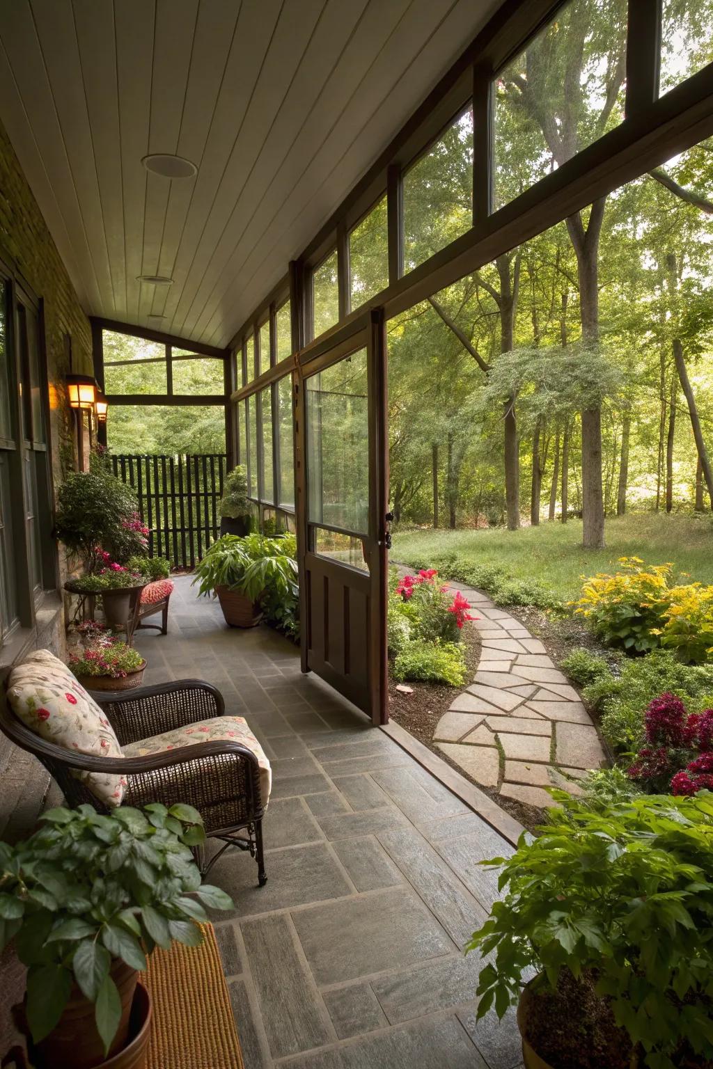 Wide windows connect the indoor and outdoor areas effortlessly.
