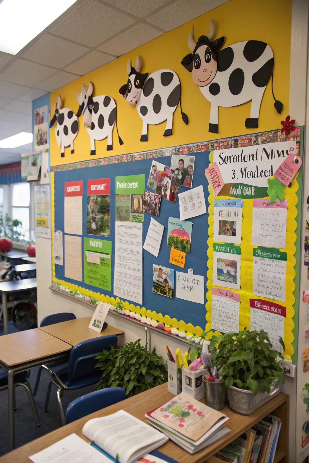 A 'What the Bovines Say' board for sharing classroom news