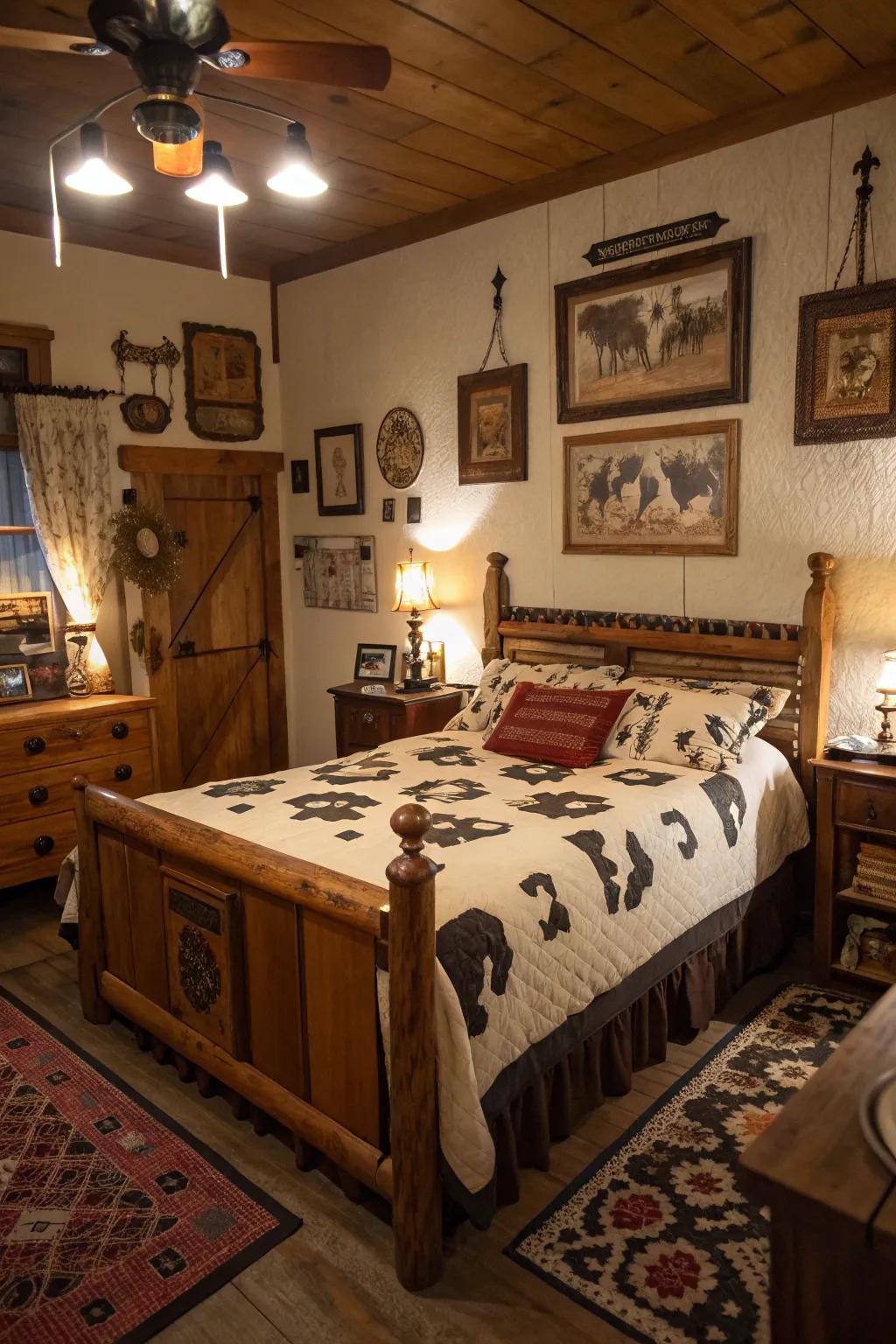 A rural-themed room beautifully complements farm animal pattern decor.