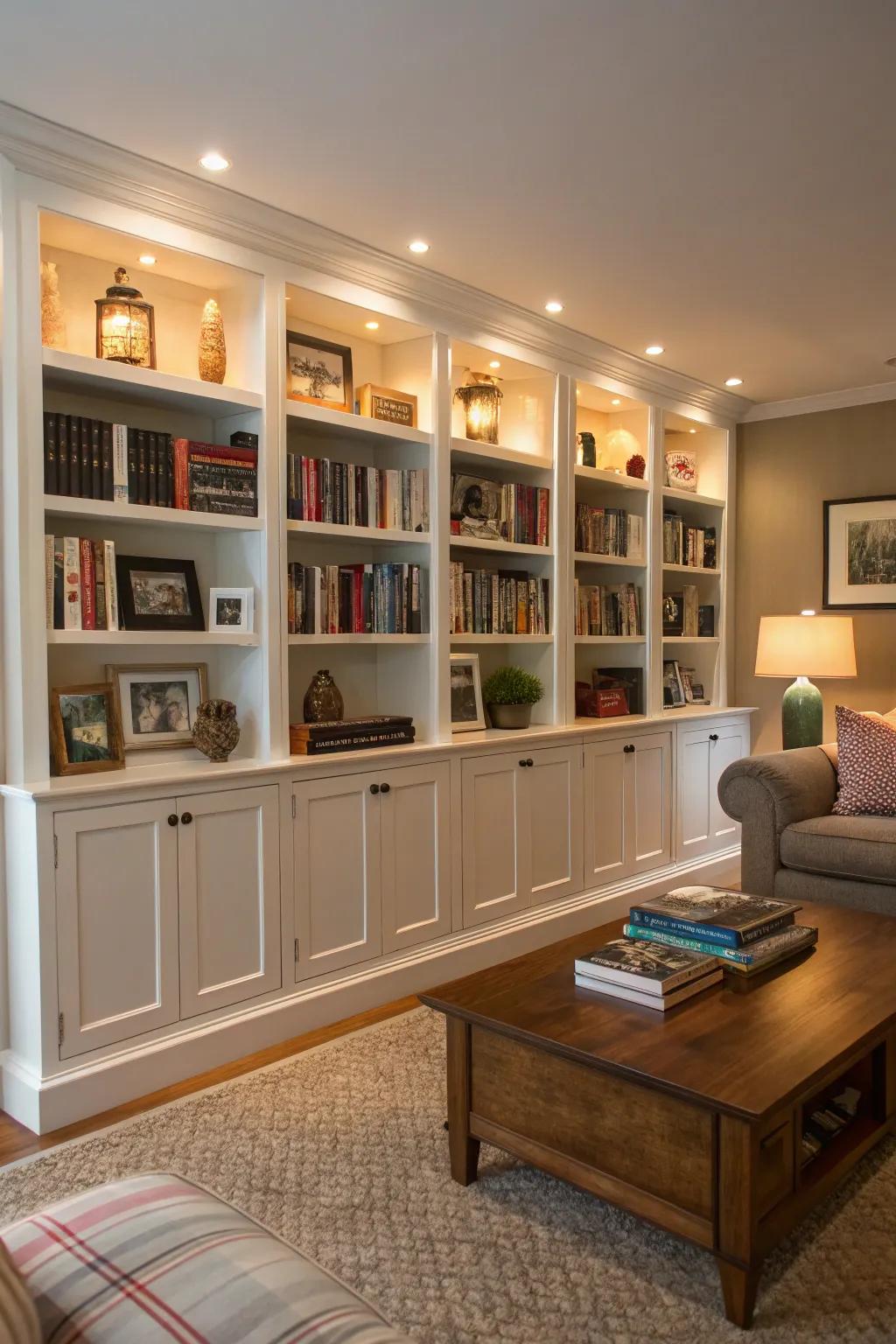 Integrated bookshelves offer an easy and elegant storage option.