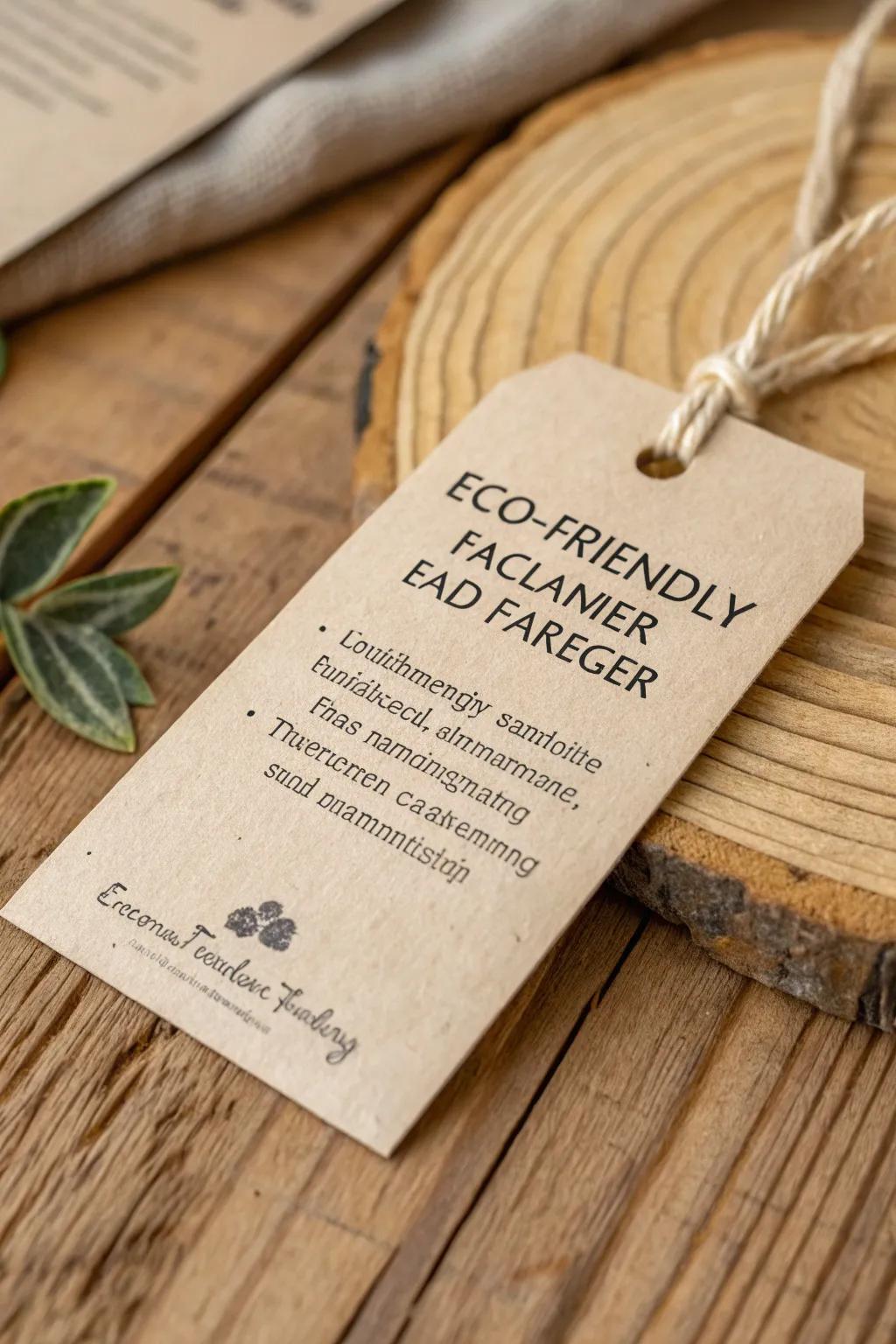 An eco-friendly hang tag made from recycled materials, perfect for sustainable brands.