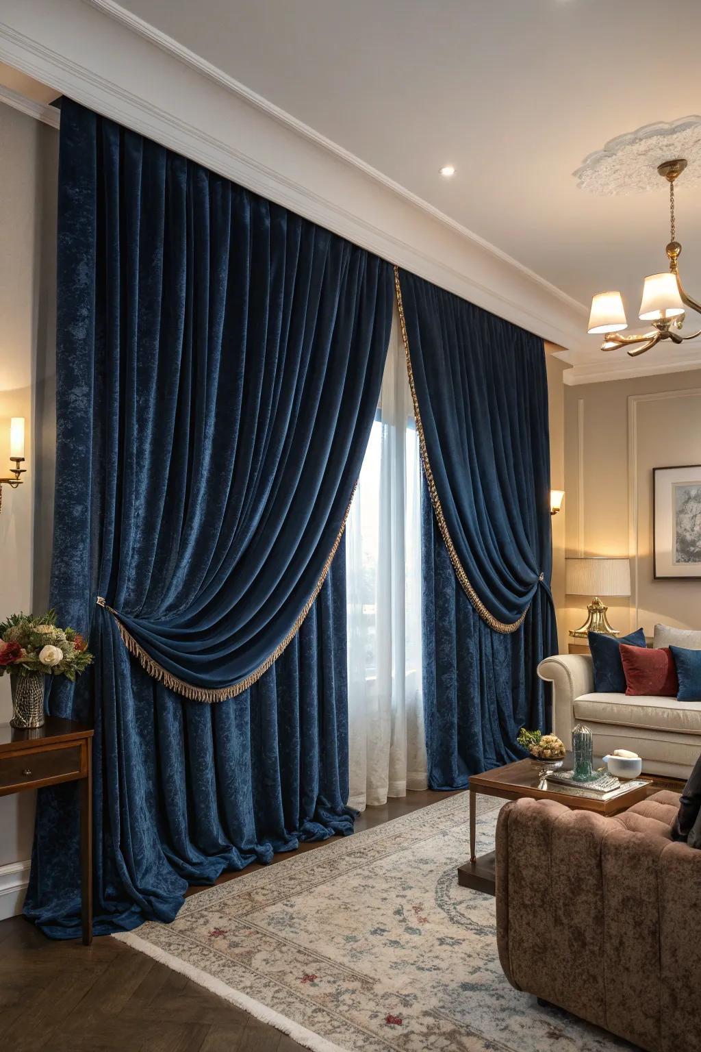Royal plush drapes add coziness and luxury.