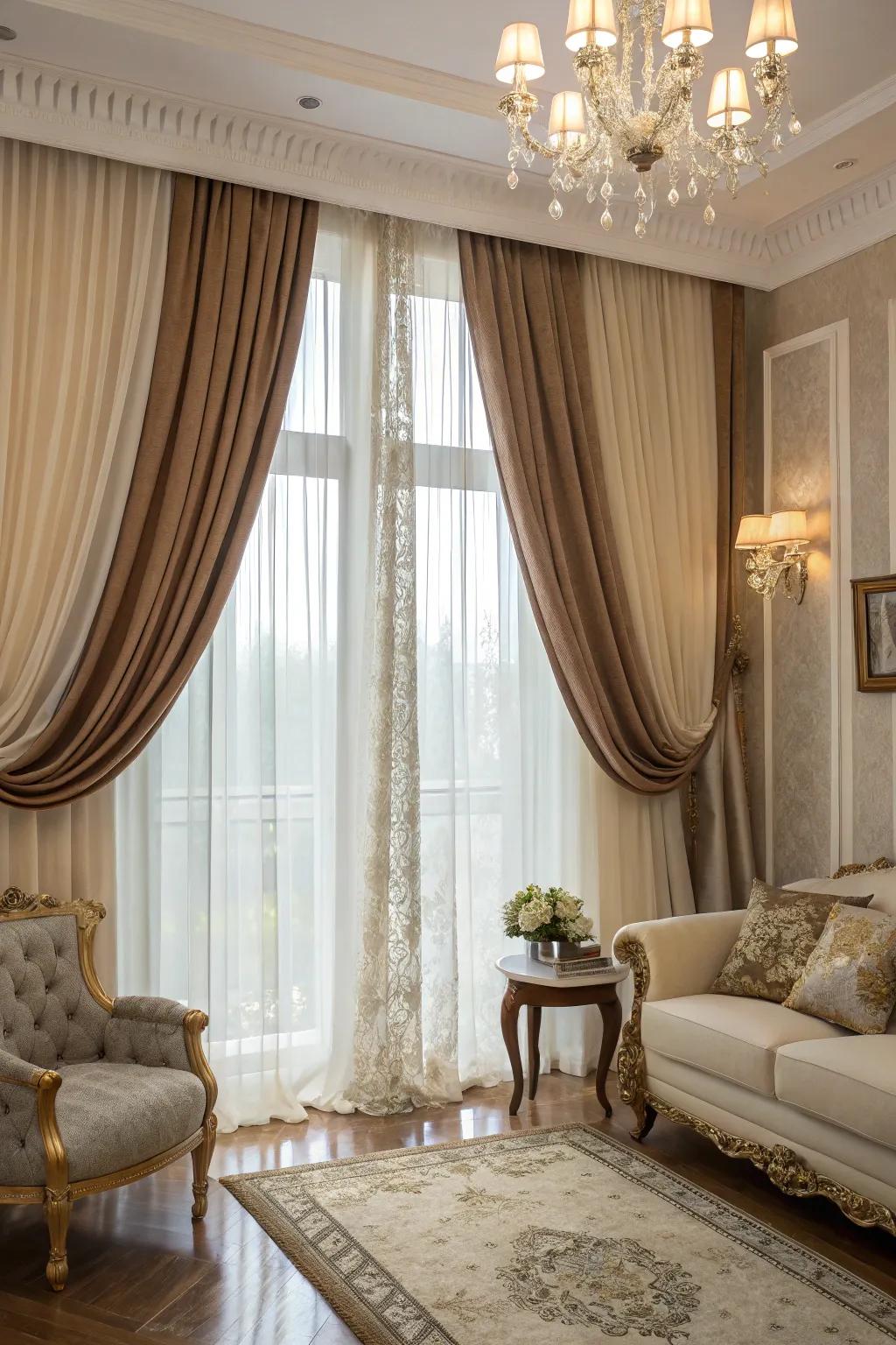 Combined drapes give depth and class to any space.