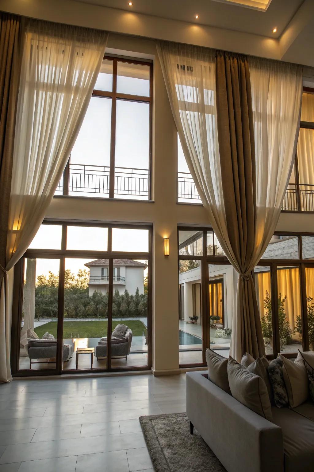 Separate segments enhance the architectural charm of multiple windows.