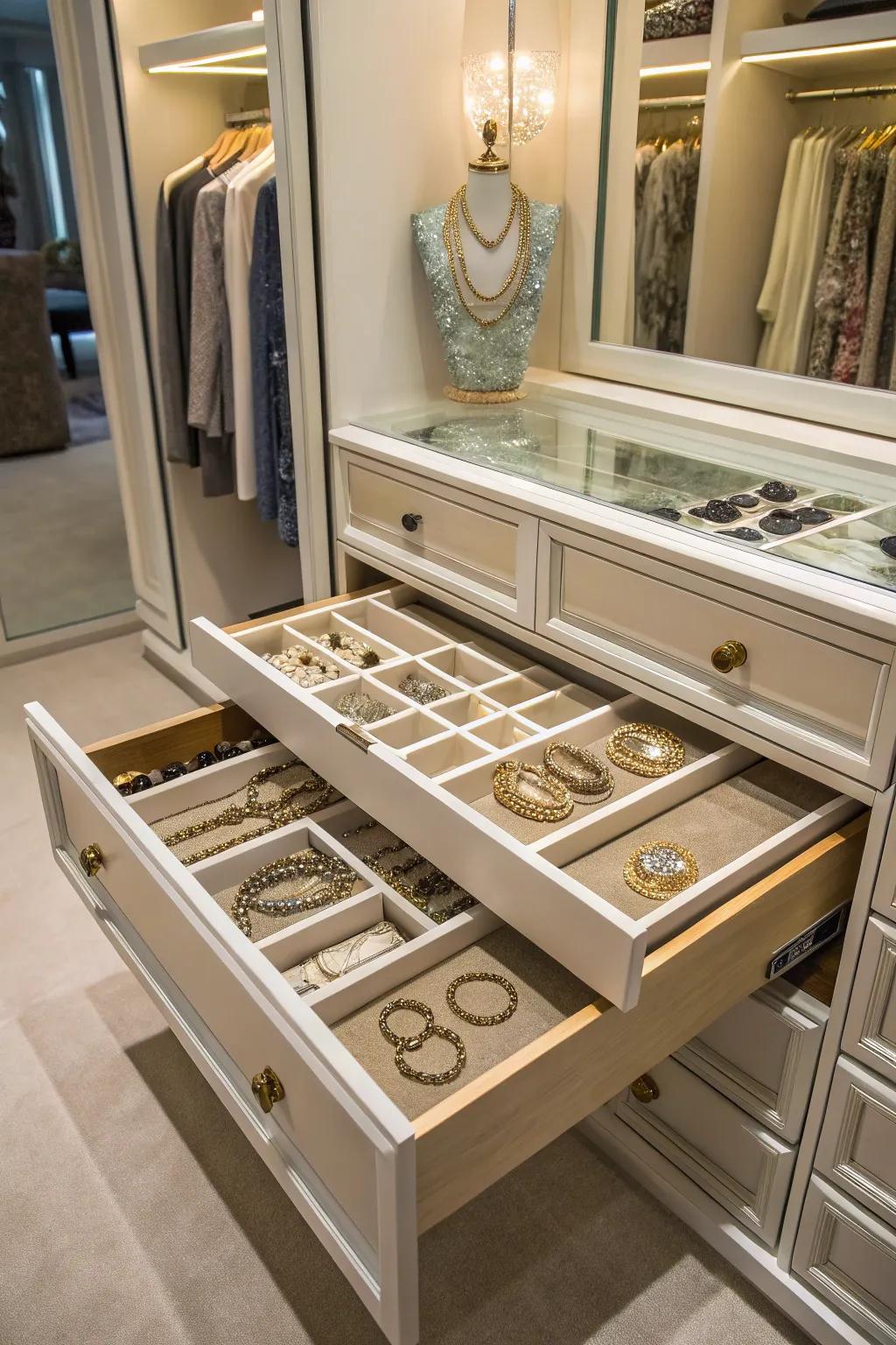 Maintain accessory organization with slide-out trays.