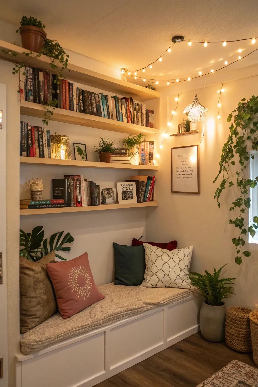 Elevated display shelves crafting an engaging and fashionable reading corner